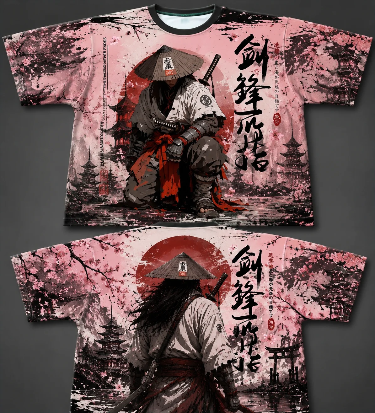 3D Printed Breathable Quick-drying Trendy Short-sleeved T-shirt with Japanese Ink Warrior Pattern Men's Casual Sports Streetwear