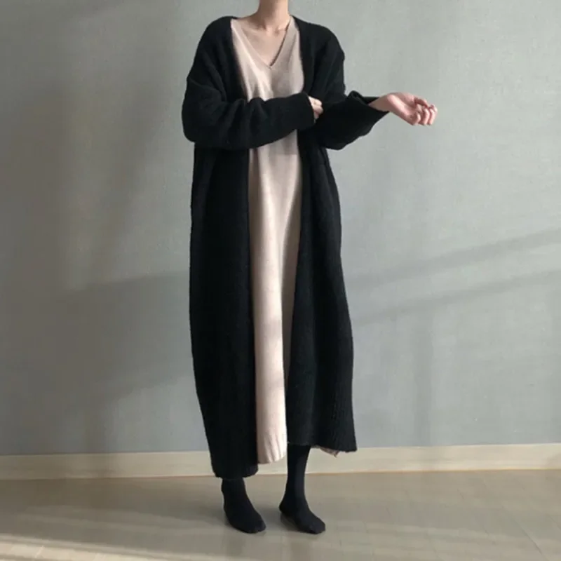 

Elegant Loose Women Long Sweater Coats Autumn New Korean Fashion Jacket Casual Solid Knitted Cardigan Office Lady Knit Clothing