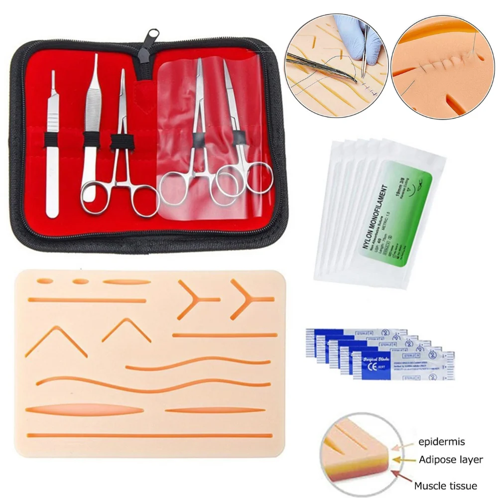 Medical Students Suture Practice Kit Surgical Training with Simulation Skin Pad Model Tool Set Educational Teaching Equipment