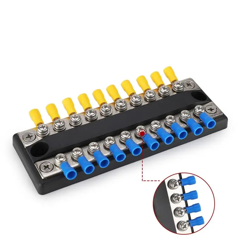 Authentic Universal 100A Bus Bar For Power Distribution, Positive & Negative Terminals For RV, Boat, Truck