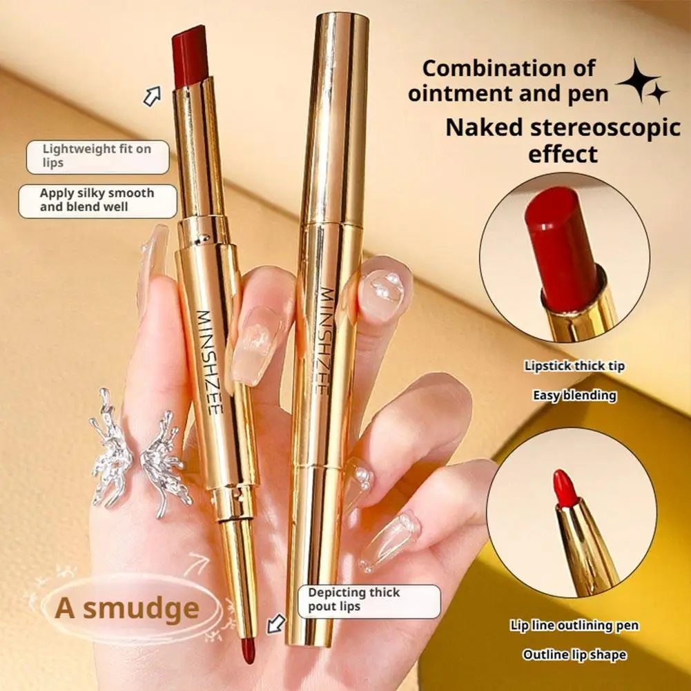Dual-ended Lipstick And Lip Liner Matte Finish Long Lasting Non Stick Cup Lipstick Lipliner Smooth Moisturizing Full Lipstick