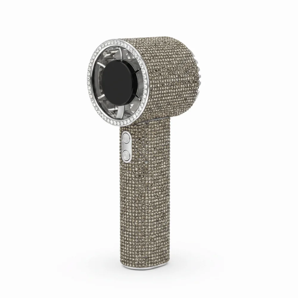 Small Size Mini Portable Fan Cute Design Sparkling Imitation Diamonds LED Personal Fan LED Powered Diamond Pattern