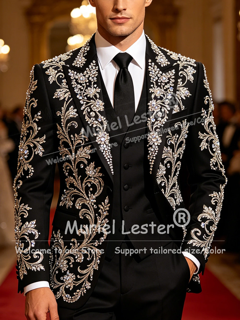 

Sparkly Crystals Beading Suit Men For Wedding Single Breasted Prom Blazers Customized Groom Formal Party Tuxedos Terno Masculino