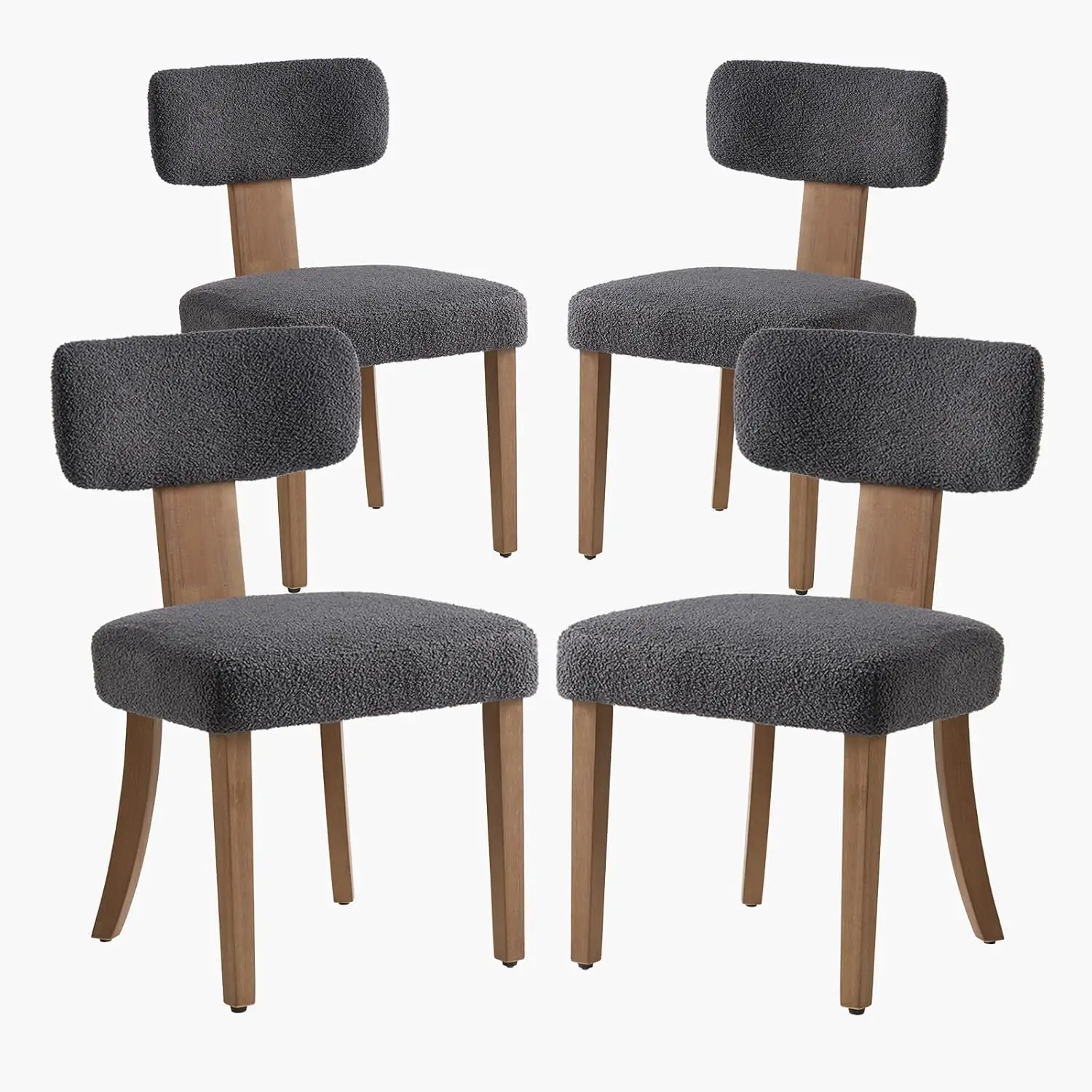 

Kitchen Chairs Set of 4, Modern Boucle Chairs with Upholstered Curved Backrest & Seat, Hardwood Frame, Dark Grey