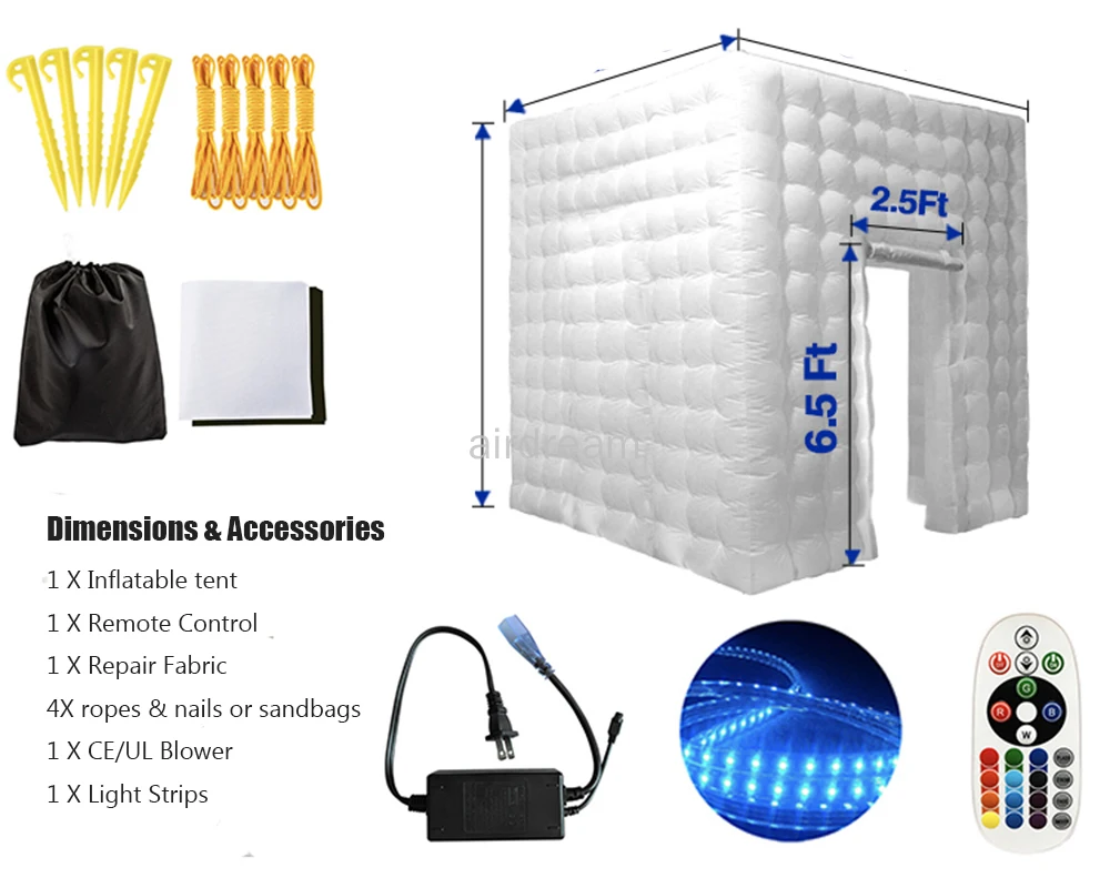 Cabina de fotos inflable personalizada, caja de tienda, Fondo de foto de cubo blanco con soplador de luz Led para centros comerciales, fiesta y boda