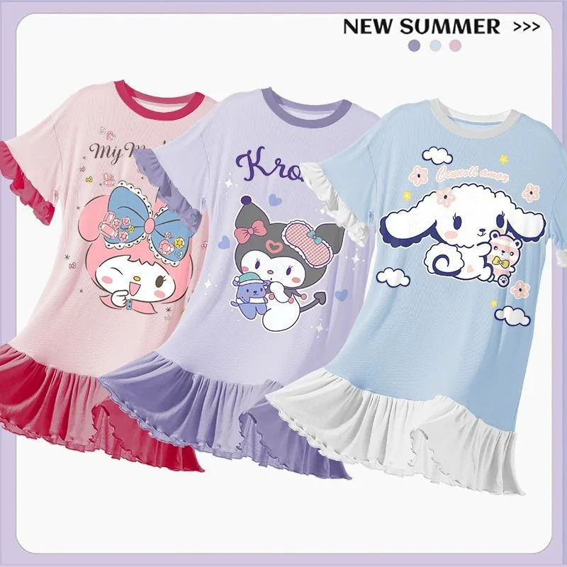 

Sanriou Night Skirt Sets for Children Home Clothing Cartoon Cute Cartoon Children's Pajamas Girl Clothes Kuromi Gift Festival