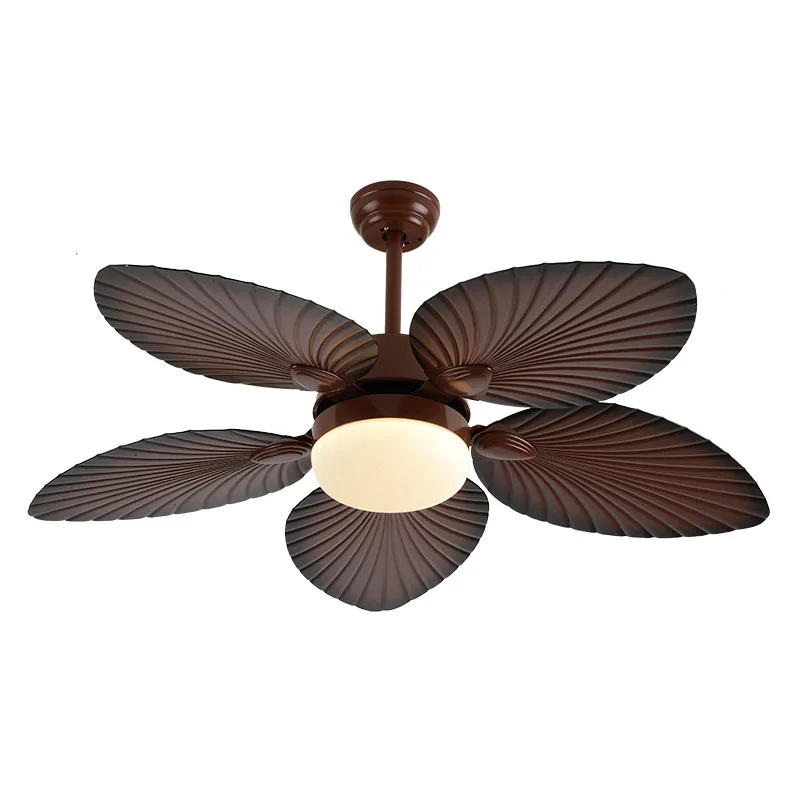 52 Inch Vintage Palm Leaf Ceilings Fan with LED Lights and Remote Control ABS Blade 3 Color Change Lamp Silent Pure Copper Motor