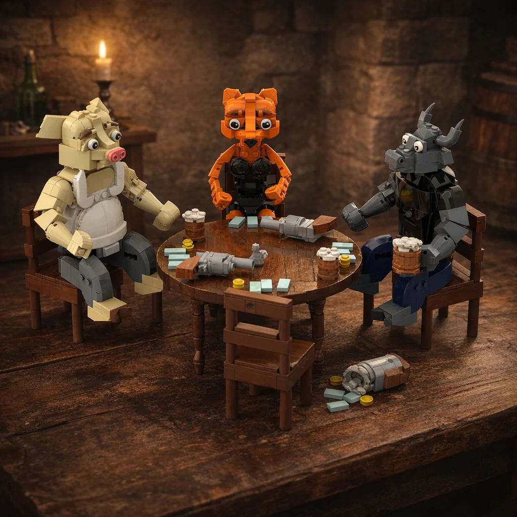 

MOC Animal Liar Game Building Blocks Bar Table Card Game Figure DIY Model Bricks Set Gift for Men Adult Fans Only