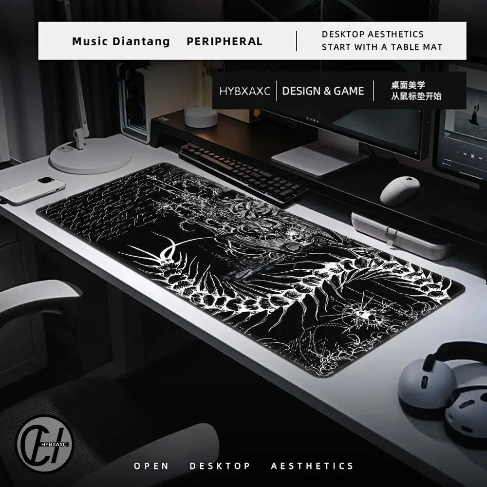 Black White Cybersigilism Deskmat Gothic Centipede Aesthetics Office Rubber Mouse Pad XL PC Desk Accessories Gaming Keyboard Mat view 4