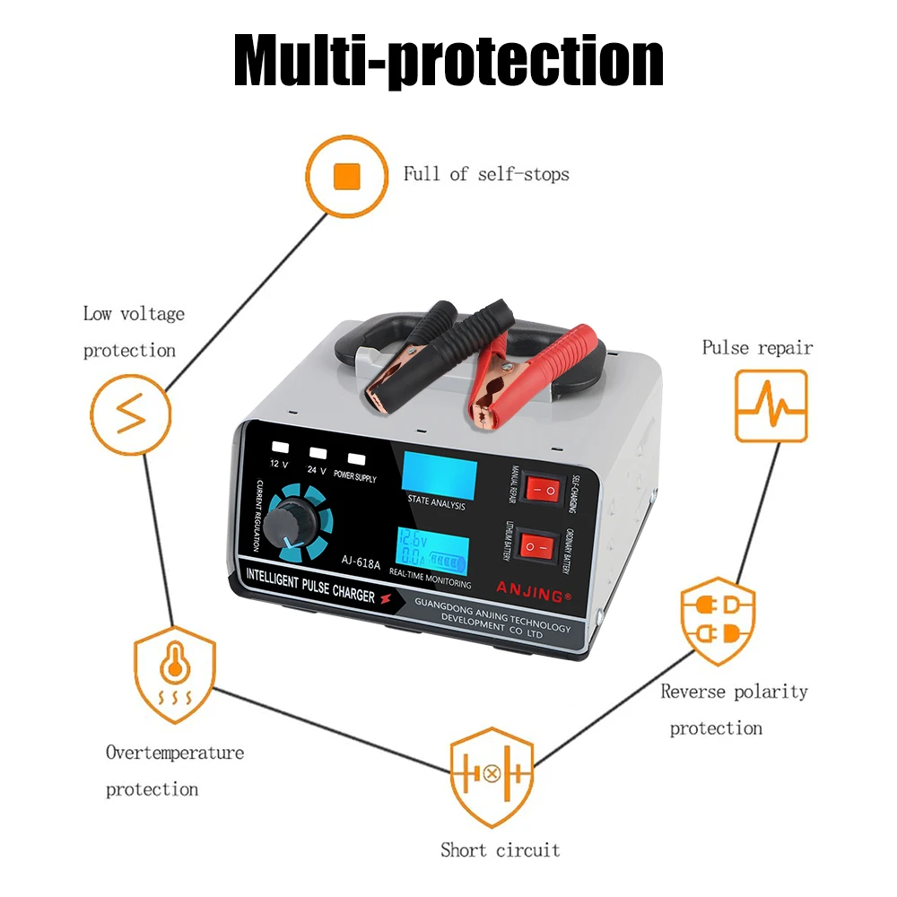 5 단 파워 펄스 수리 충전기, 12V, 24V 자동 배터리 충전기, 400W 디지털 LCD 디스플레이, 습식 건식 납산