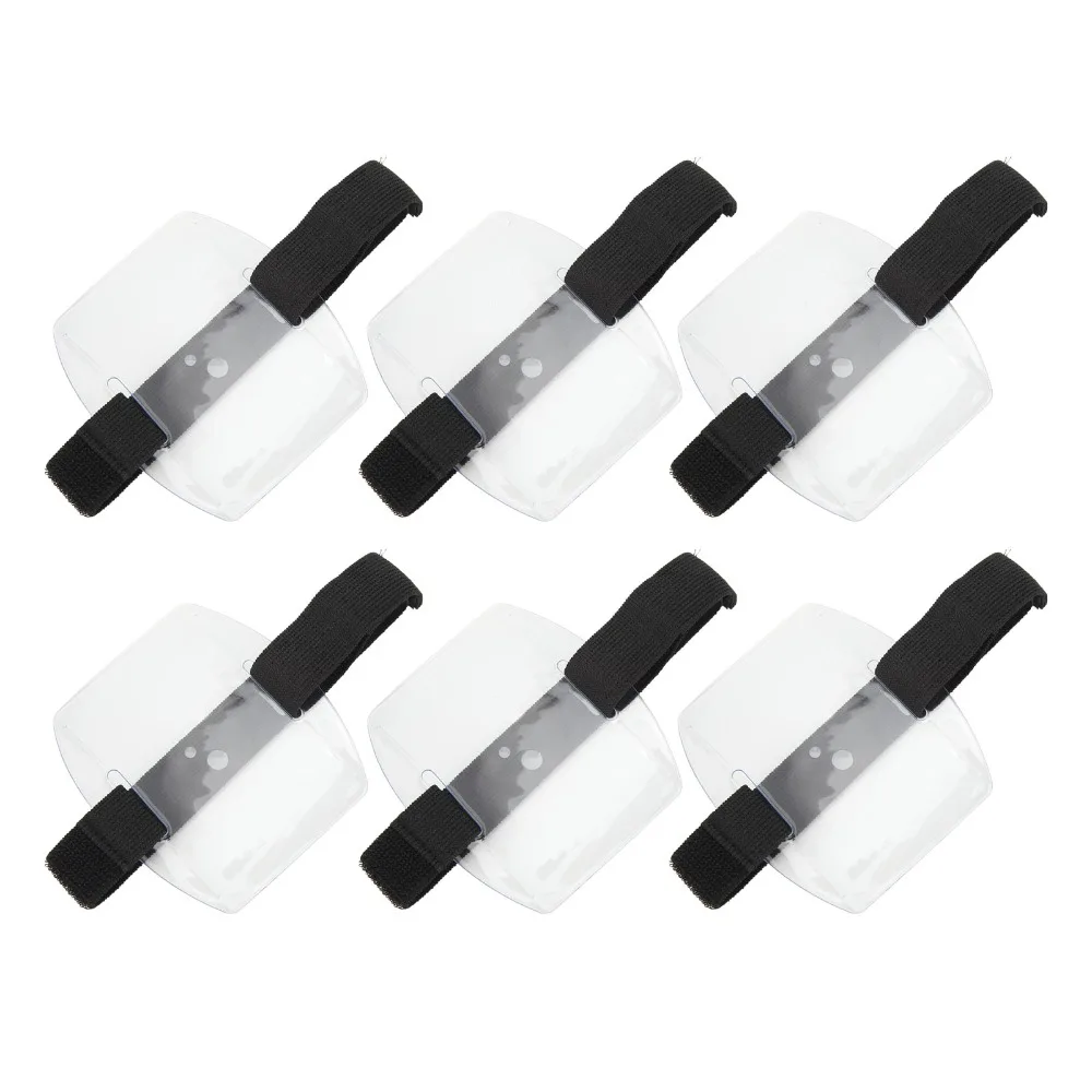 6Pcs PVC Armband Badge Holder Waterproof Transparent Arm ID Card Holder Black Elastic Band Arm Band Badge Holder Staff