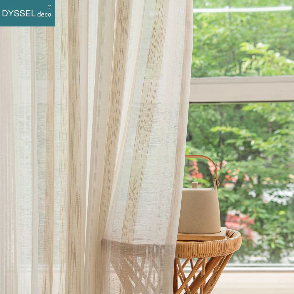 

Modern Natural White Linen Striped Sheer Window Curtains with Rod Pocket Grommet Top for Living Room And Bedroom Decor