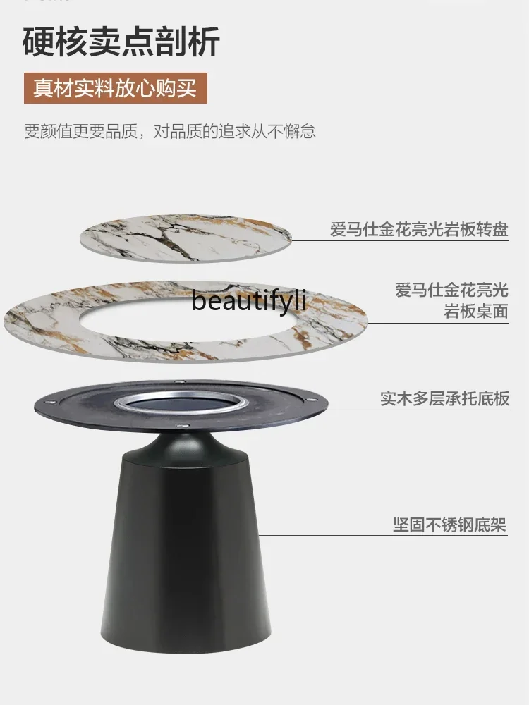 

Slate Dining Table Italian Light Luxury Household Round Marble Dining Table With Turntable