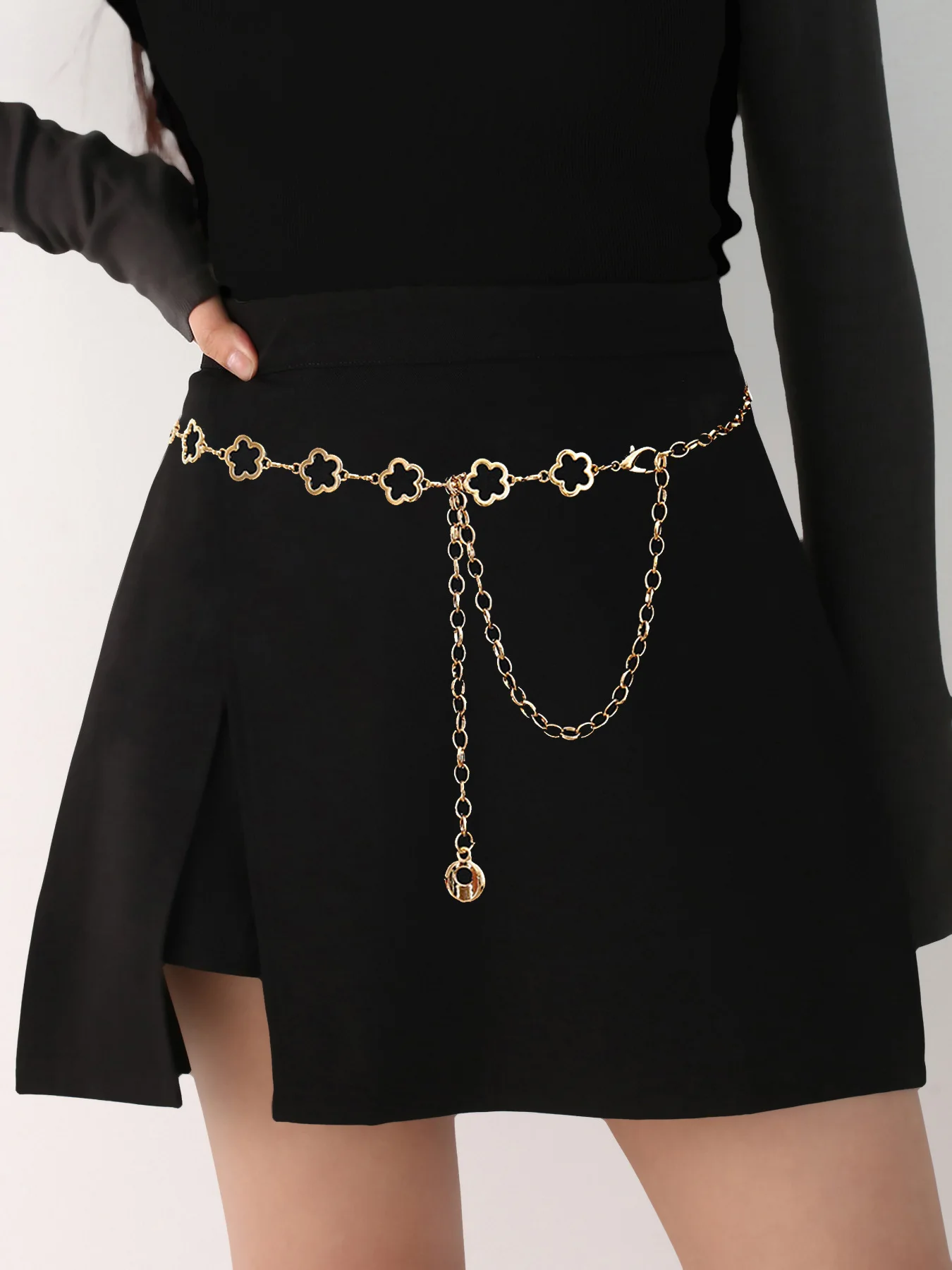 Metall-Blumen-Taillenkette für Damen, Modischer Gürtel, Dekorative Kette, Taillenbetonter Gürtel für Kleider, Ganzjahres-Accessoire – Detail 1