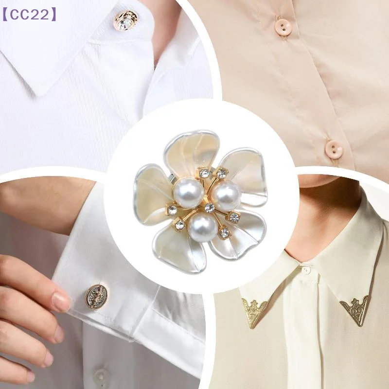 【CC22】Pearl Flower Rhinestone Button Cover Detachable Cufflinks Clips Button Cover For Women Dress Shirts DIY Crafting{C}