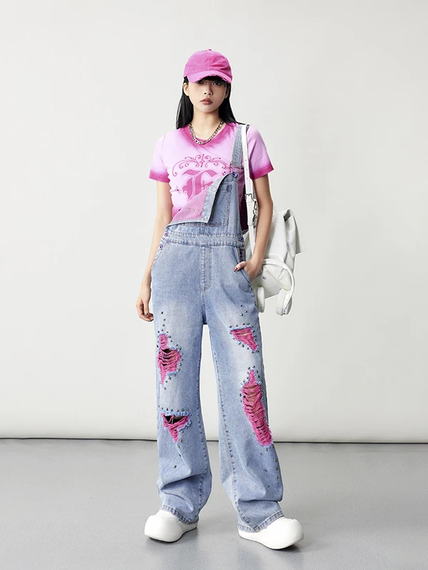 Togula 25 Nowy Amerykański Retro Hot Girl Onesie Damski Luźny Wyszczuplający Modny Top Street Sle Spodnie z Wysokim Stanem Długie Bawełniane