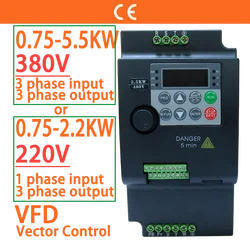 380V lub 220V VFD napęd o zmiennej częstotliwości Vector Control Converter inwerter 0.75/1.5/2.2/3.7/4/5.5 KW regulator prędkości silnika