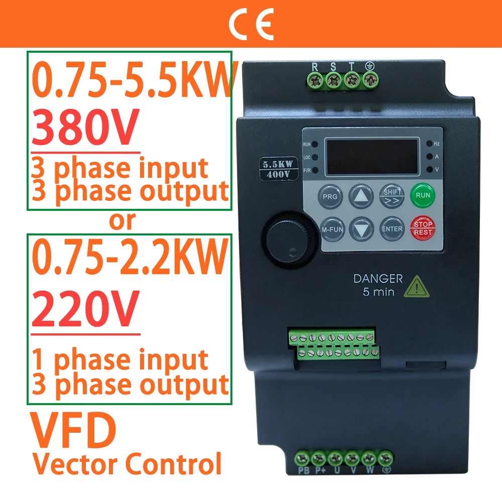 380V lub 220V VFD napęd o zmiennej częstotliwości Vector Control Converter inwerter 0.75/1.5/2.2/3.7/4/5.5 KW regulator prędkości silnika