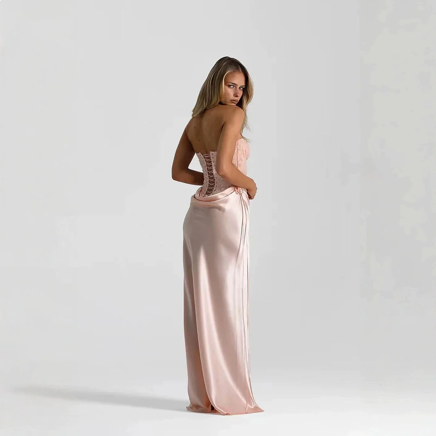 Sequin Strapless Satin Evening Dress Women Elegant Mermaid Formal Gown Party Prom Bridesmaid Dresses