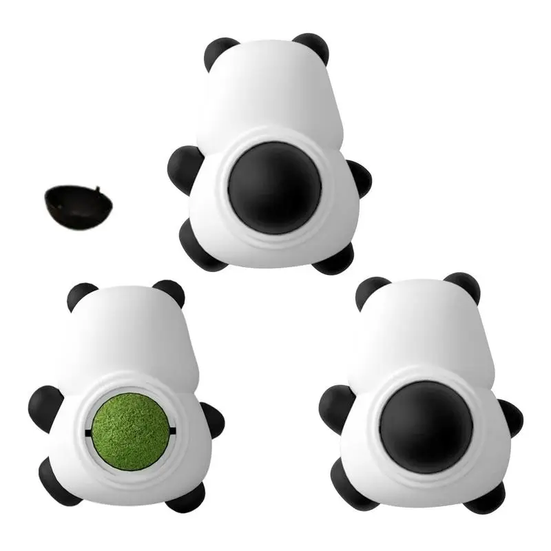 Catnip Chew Ball Cat Catnip Edible Wall Ball 3 Pieces Licker Rotatable Panda Shaped Catnip Snack Roller Ball Kitten Chew Toy For