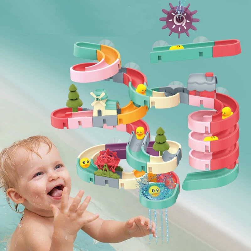 New Baby Bath Toys Bathroom Duck DIY Track Bathtub Kids Play Water Games Tool Bathing Shower Wall Suction Set For Children Gifts