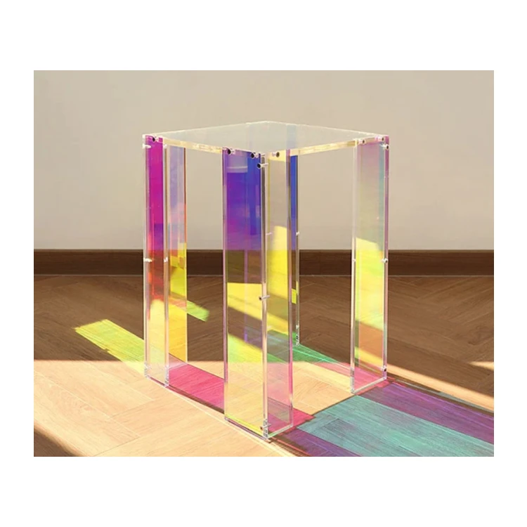 Square Bedside Tea Table Desk Rainbow Iridescent Acrylic Living Room Decorative Acrylic Coffee Table Furniture