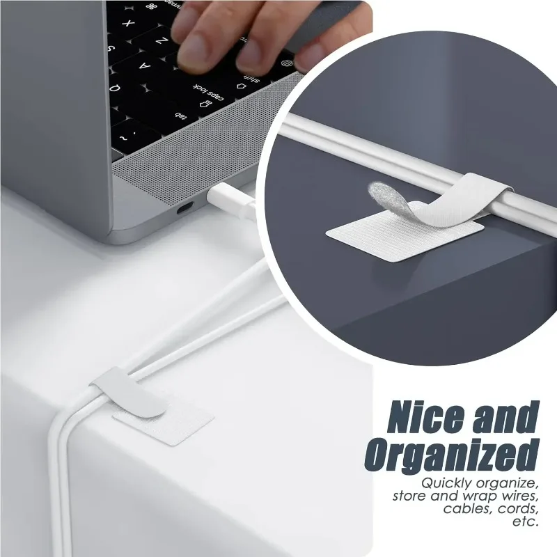 

100pcs Adjustable Cord Storage Desktop Organiser Manager Reusable Cable Ties Velcro Ties Self-Adhesive Power Cord Cable Holder