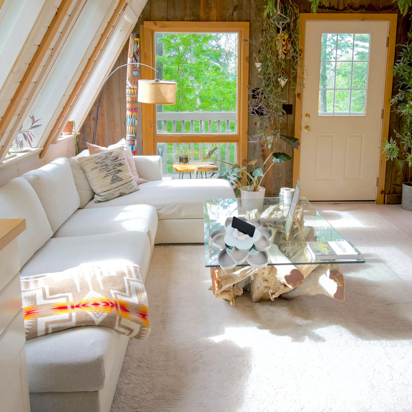 

1Pcs Rotating Flower Shape Candy Box Double-Layer Snack Organizer Phone Holder Multi-Compartment Food Storage Candy Storage Box