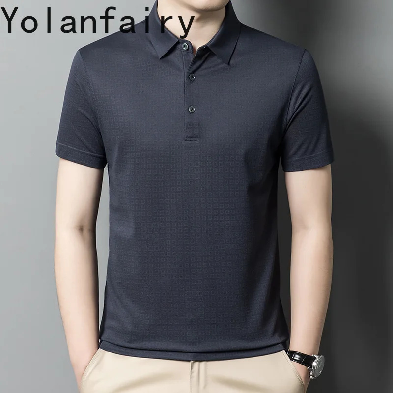 YOLANFAIRY 10% Mulberry Silk Polo Shirt Cotton T Shirt Men Mens Tshirts High Quality Summer Men Fashion Tops Poloshirts Heren