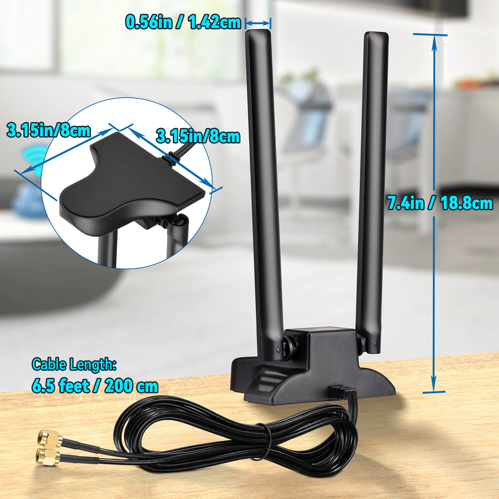 Superbat 3dbi 2.4GHz 5GHz Dual Band WiFi Antenna RP-SMA 2m/6.5feet for Wireless Network Router Hotspots, Monkey King Game PC