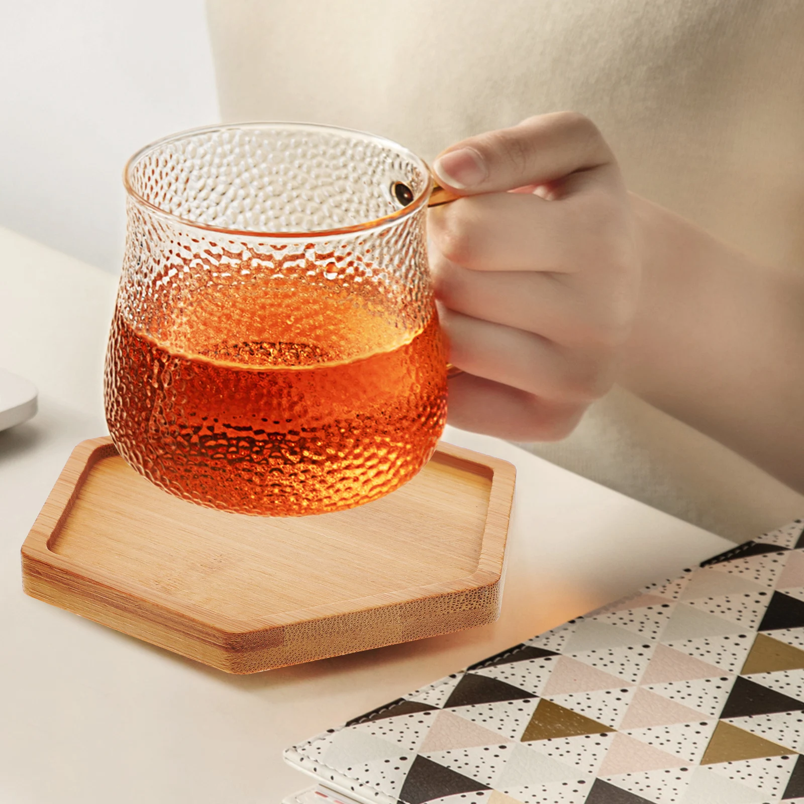 

4Pcs Bamboo Coasters Hexagon Blank DIY Coaster Base for Plants Cups Mosaic Base Desk Coaster Bamboo Coasters Tray
