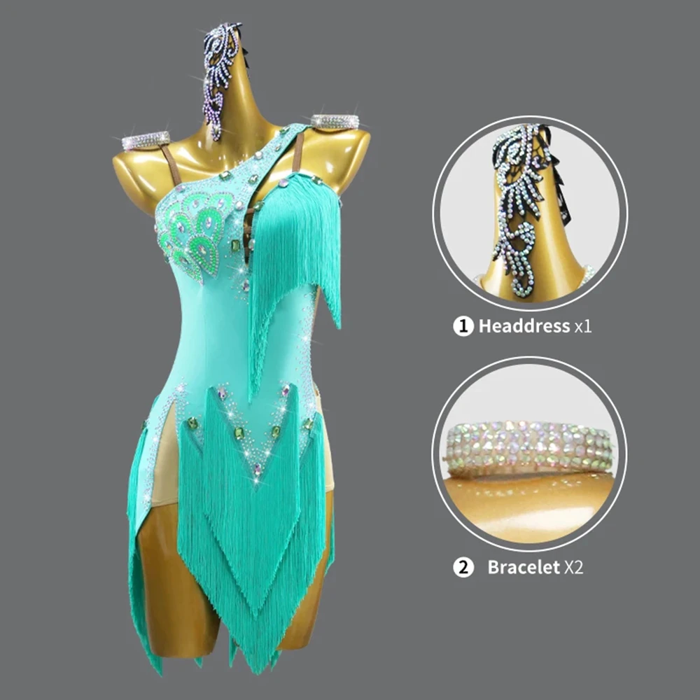 2025Costume For Girl  Latin Dance Dress Competition Suit Midi Sexy Female Samba Women Performance Stand Ballroom Evening Clothes