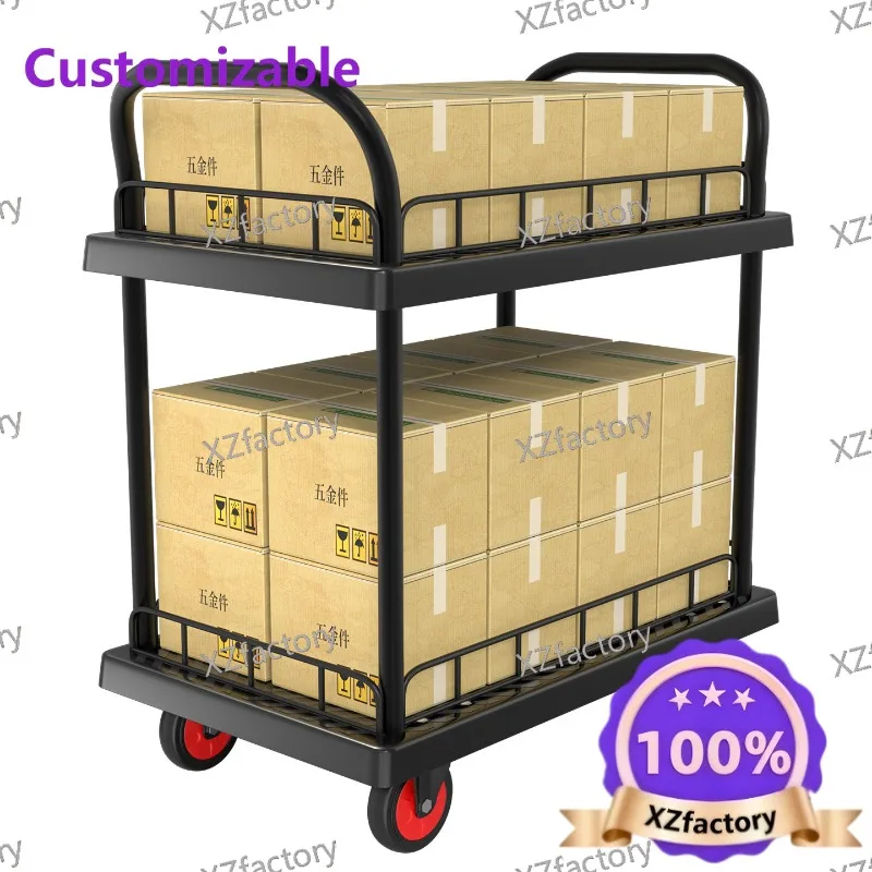 Factory Direct 2026 Top Rated Double Layer Flat Trolley with Fence Truck Silent Pull