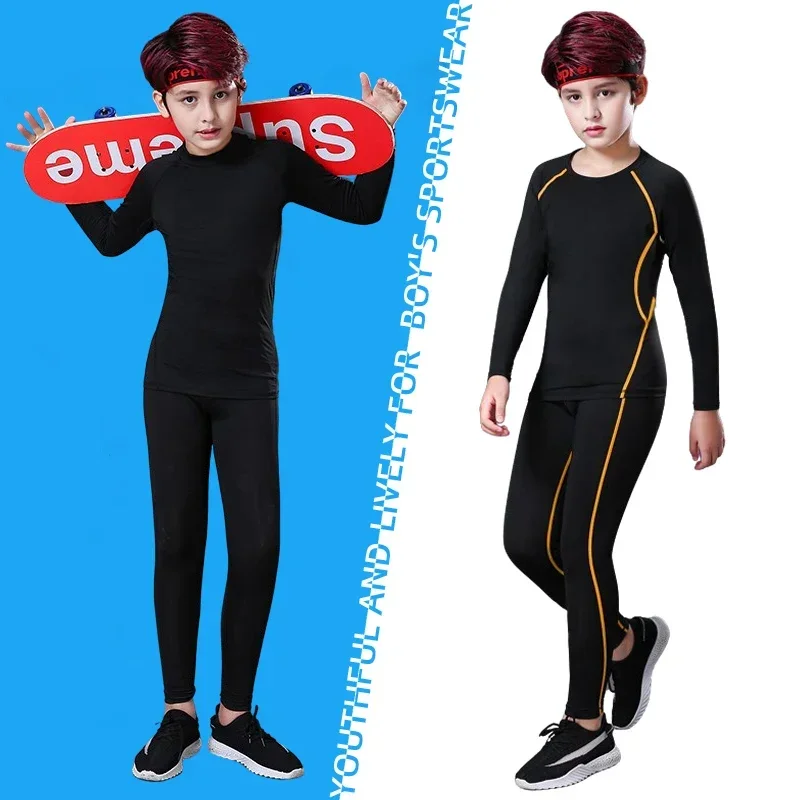 Kids Fitness Tracksuits Youth Warm Pants Tops Underwear Tight Sports Clothes for Boys Compression Running Basketball Sportswear