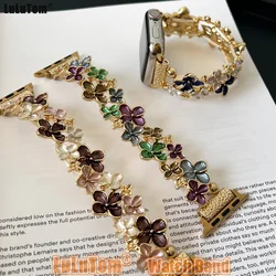 Flowery Metal Strap For Apple Watch Band 38mm 40 41 44 42 45 49mm Woman Fashion Bracelets iWatch Series 9 8 7 6 5 4 3 SE Ultra 2