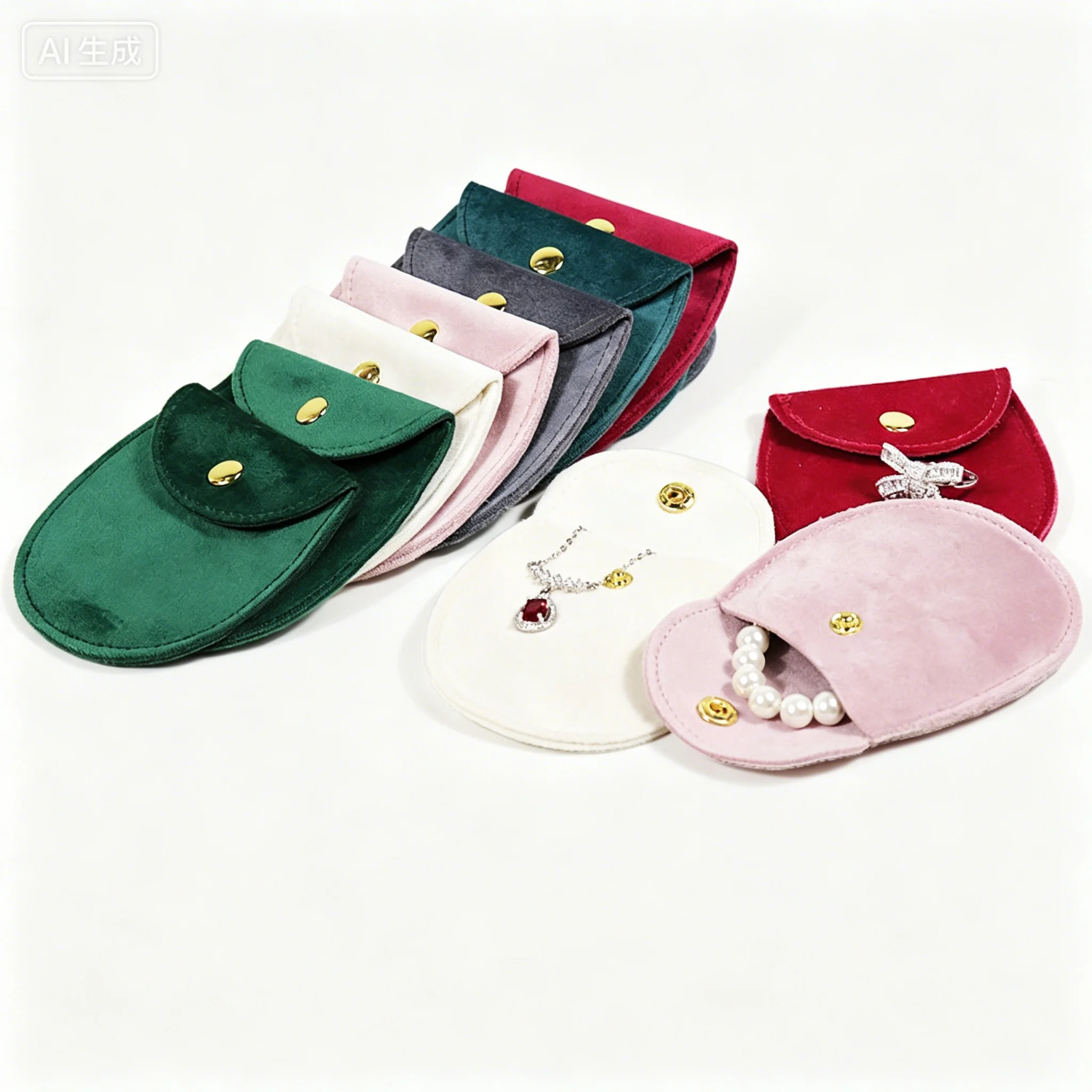 Jewellery Pouch Packaging fabric storage snap bag Oval Velvet Gift Bracelet Necklace Earrings Rings Storeage