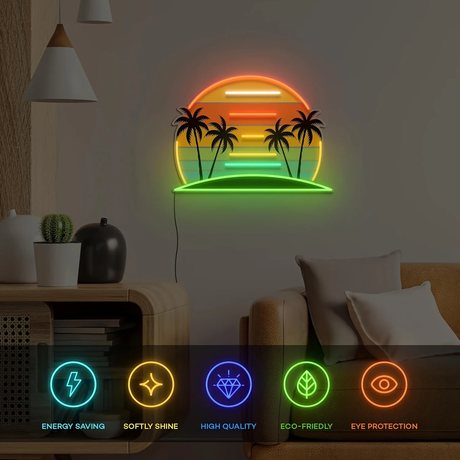 Tropical Sunset Palm Trees Neon Sign LED Neon Light for Seaside Home Vacation Home Bedroom Party Bar Club Decor USB Powered