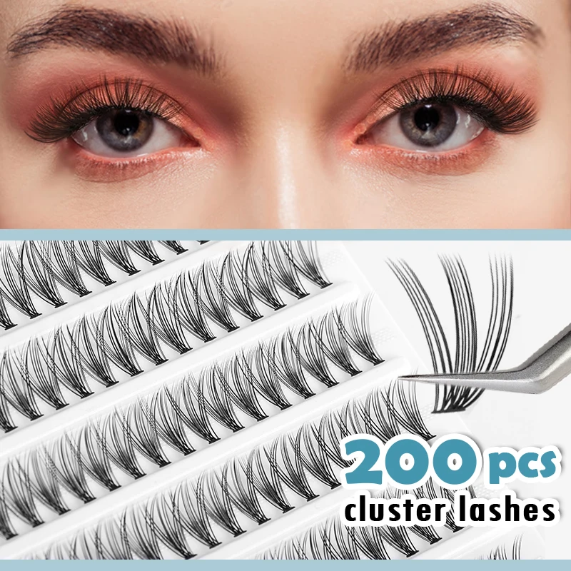 DIY Cluster Eyelash Extension 200 Bundles Cluster Lashes 20D Soft Individual Eyelashes Handmade Mink Russian Volume Cilia C Curl