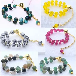 Bohemian Handmade Natural Stone Crystal quartz agate Rings Women Adjustable faceted bead Party Beaded Tassel ring Jewelry Gift
