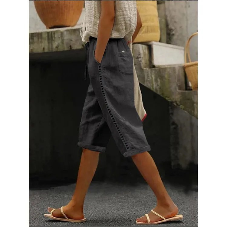 Woven Casual Loose Fit Pants with Elastic Waist Patchwork Multi Pocket Regular Thickness Japanese Korean Casual Women Pants