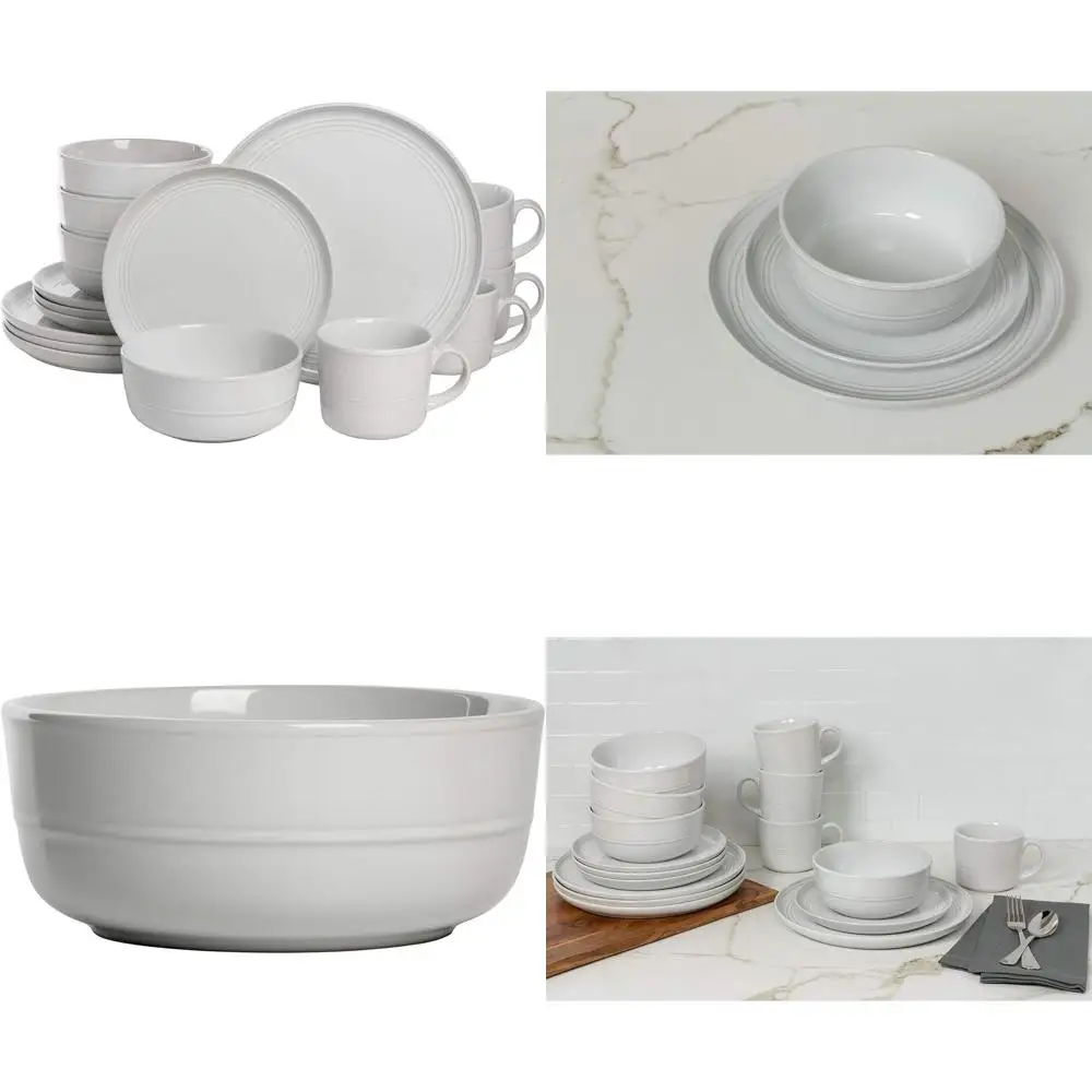 

16-Piece White Dinnerware Set, Double Line Design