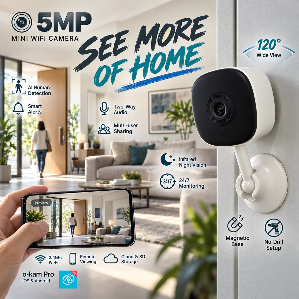 5MP WiFi Indoor Security Camera AI Human Detection Auto Tracking Night Vision Two-Way Audio Baby Monitor CCTV for Home