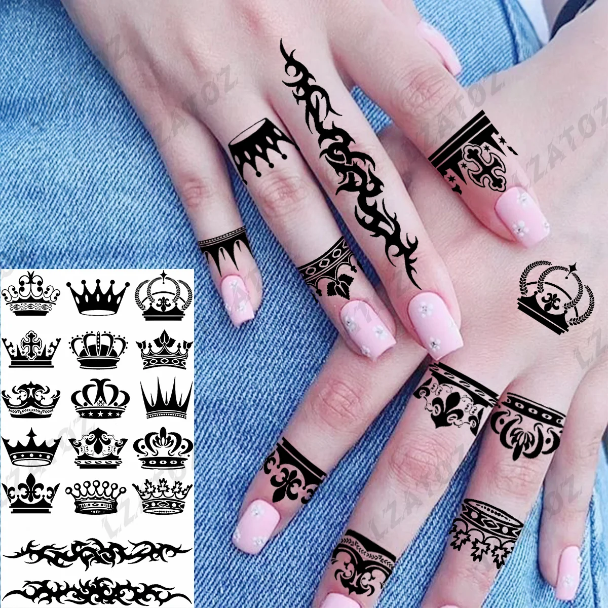 Black Crown Temporary Tattoos For Woman Kids DIY Thorns Fake Tattoo Sticker Finger Small Waterproof Tatoos Decals