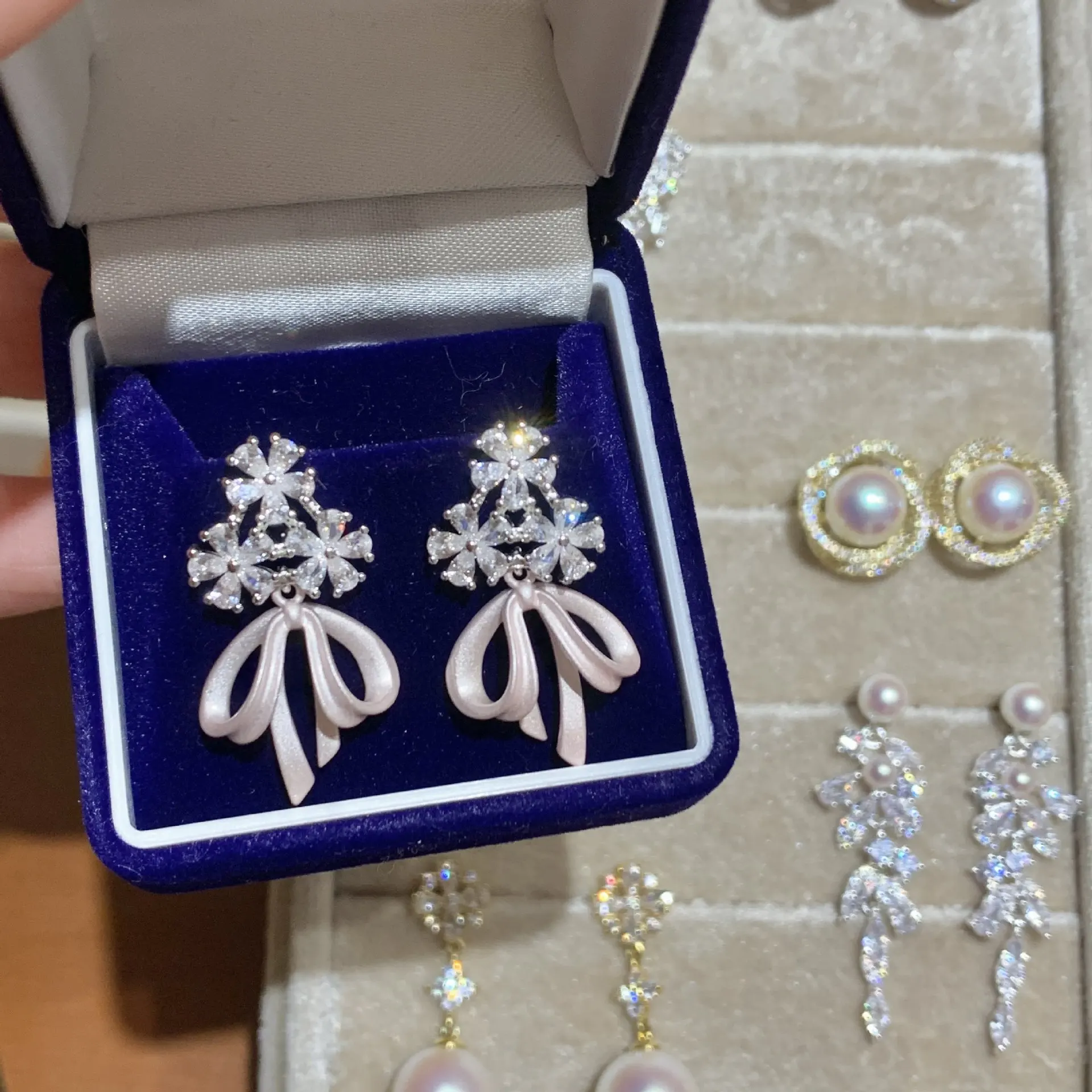 Stud Earrings Silver Post Crystal Flower Bow Pearl Vintage Retro Elegant Lightweight Comfortable Daily Office Party Women