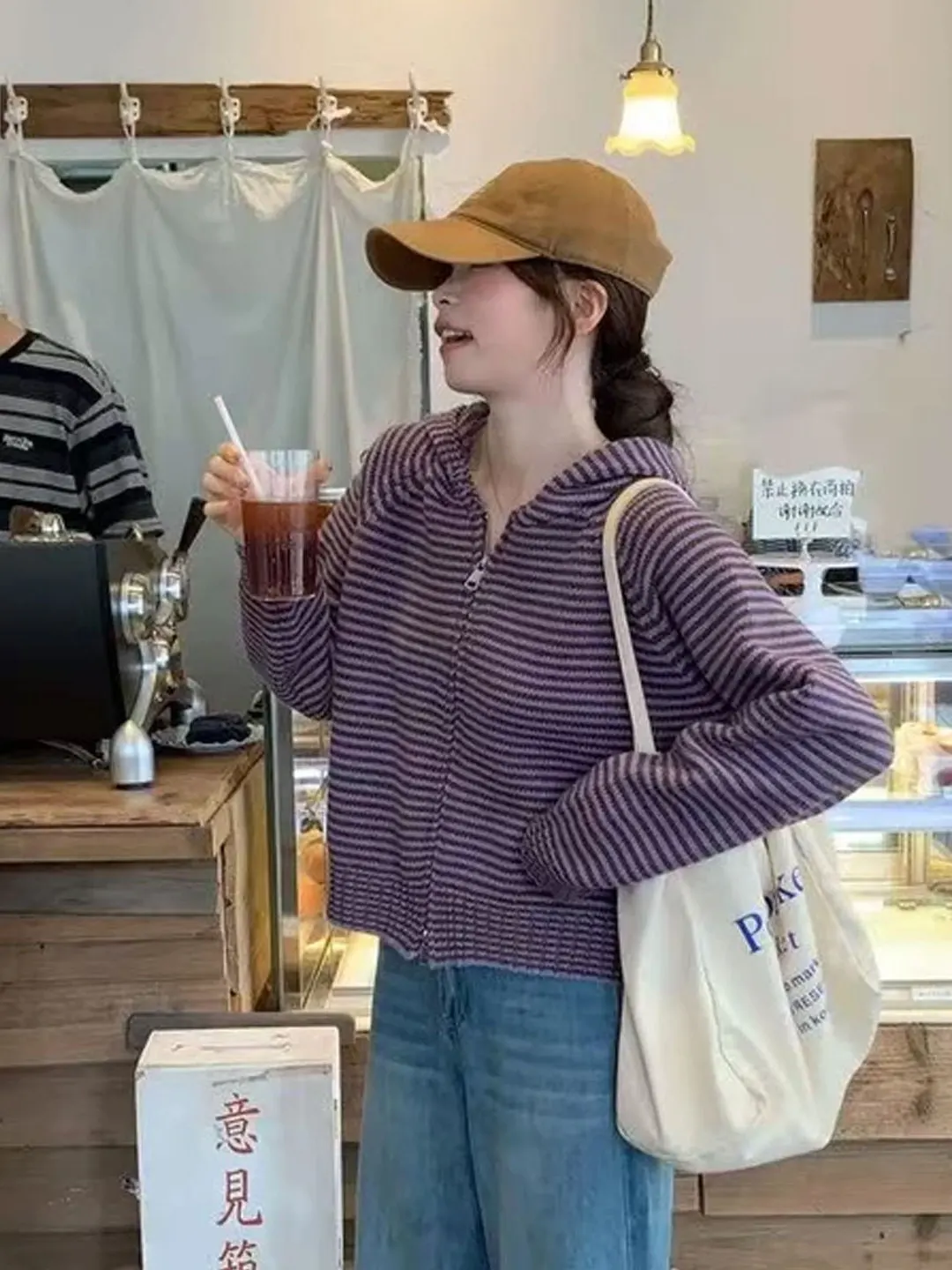 الكورية Sle كسول شريط قلنسوة بسحاب المرأة سترة مشغولة من الصوف الخريف الشتاء الراقية مشاعر ملابس خارجية سترة مريحة