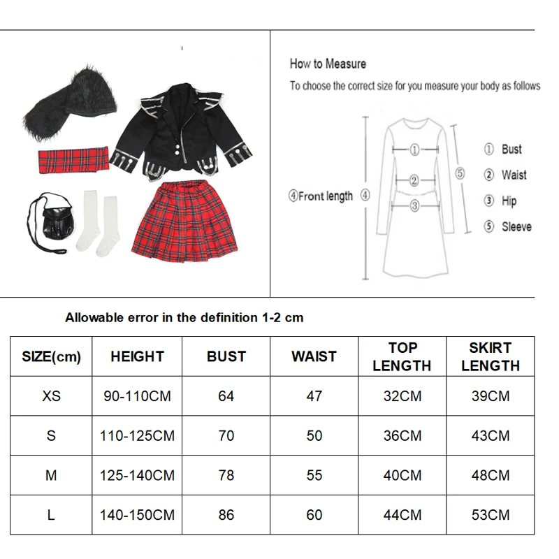 소년 아일랜드 킬트 코스튬 영국 군인 명예 경호 세트, 코스프레 카니발 할로윈 멋진 파티 원피스