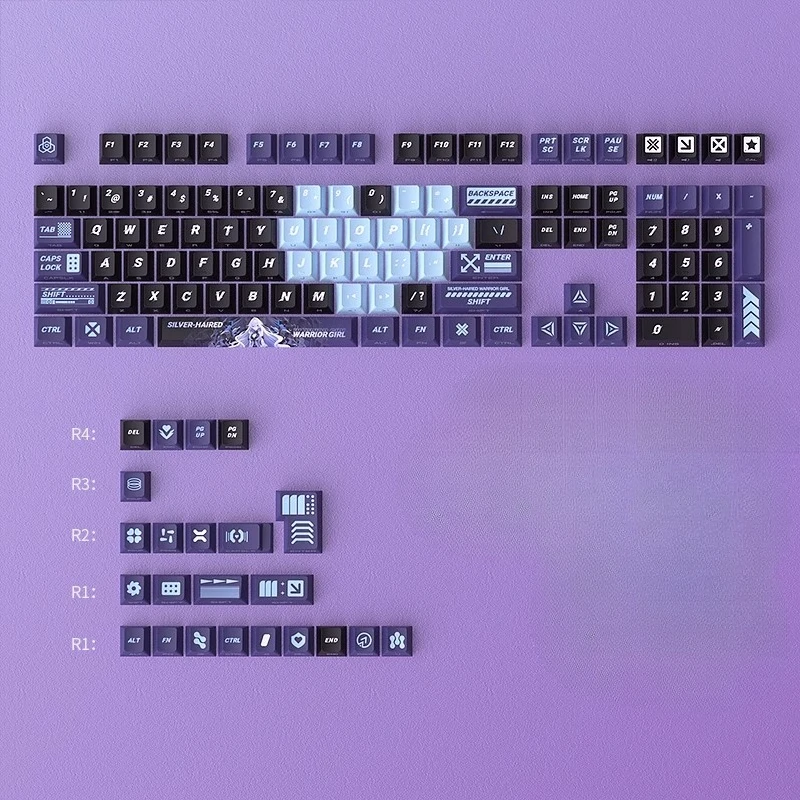 

Silver hair keycap mechanical keyboard original high and small full set of side engraving 125 sublimation PBT magnetic axis