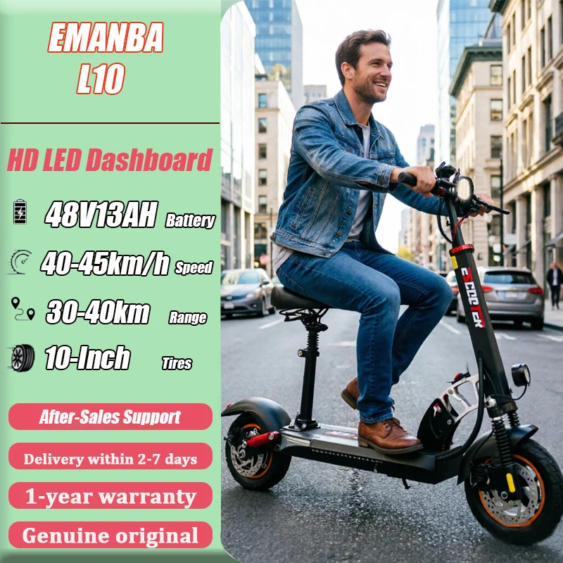 EMANBA L10 Faltbarer E-Scooter, Leistungsstarker Motor, Ideal für den Stadtausflug, 48V13AH Akku & Max. Reichweite 40km, Sorglose Fahrt, HD LED-Anzeige für Leistung und Geschwindigkeit auf einen