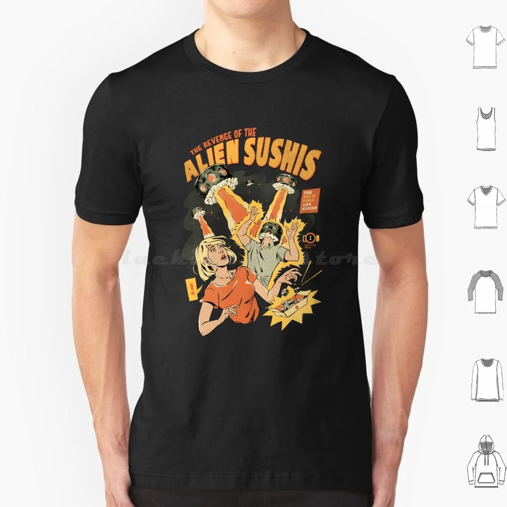 Sushis-Black Version T Shirt Big Size 100% Cotton Sushi Japanese Food Comics Sci Fi Pulp Movie Space Retro Cinema Invasion