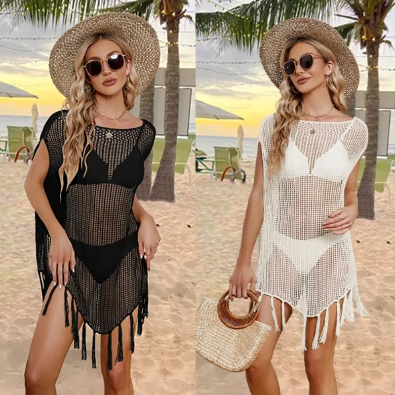 2024 Summer New European and American Women's Tassel Large Loose Hollow Beach Swimsuit Vacation Cover Up for Women SFC39-4